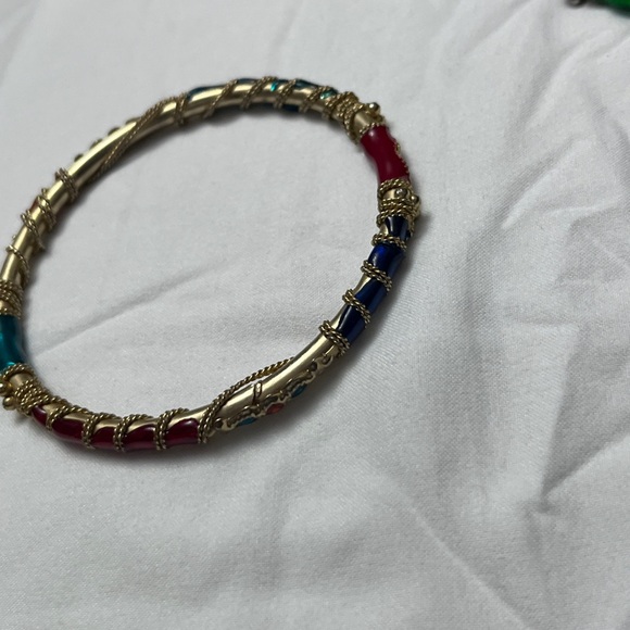 Lot Of Three Gold Tone Textured Rope Design Thin Bangle India Bracelets - Picture 7 of 16